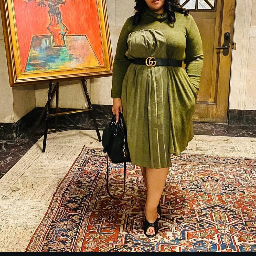 Green Mixed Media Dress (belt not included)
